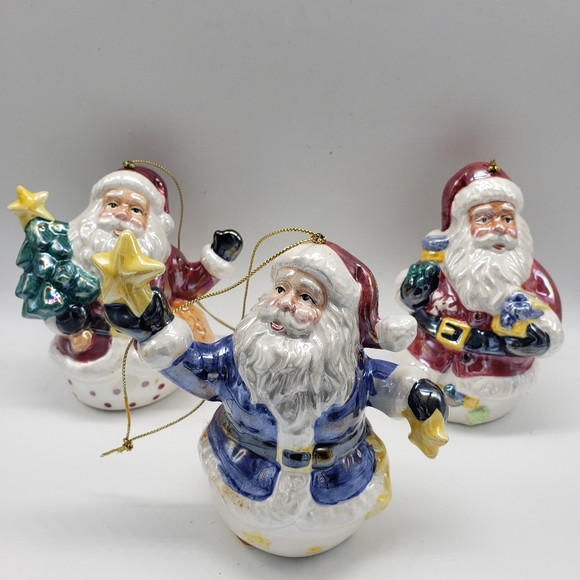 Vintage Set of Santa Claus Ceramic Iridescent Ornaments (6) - Picture 2 of 5